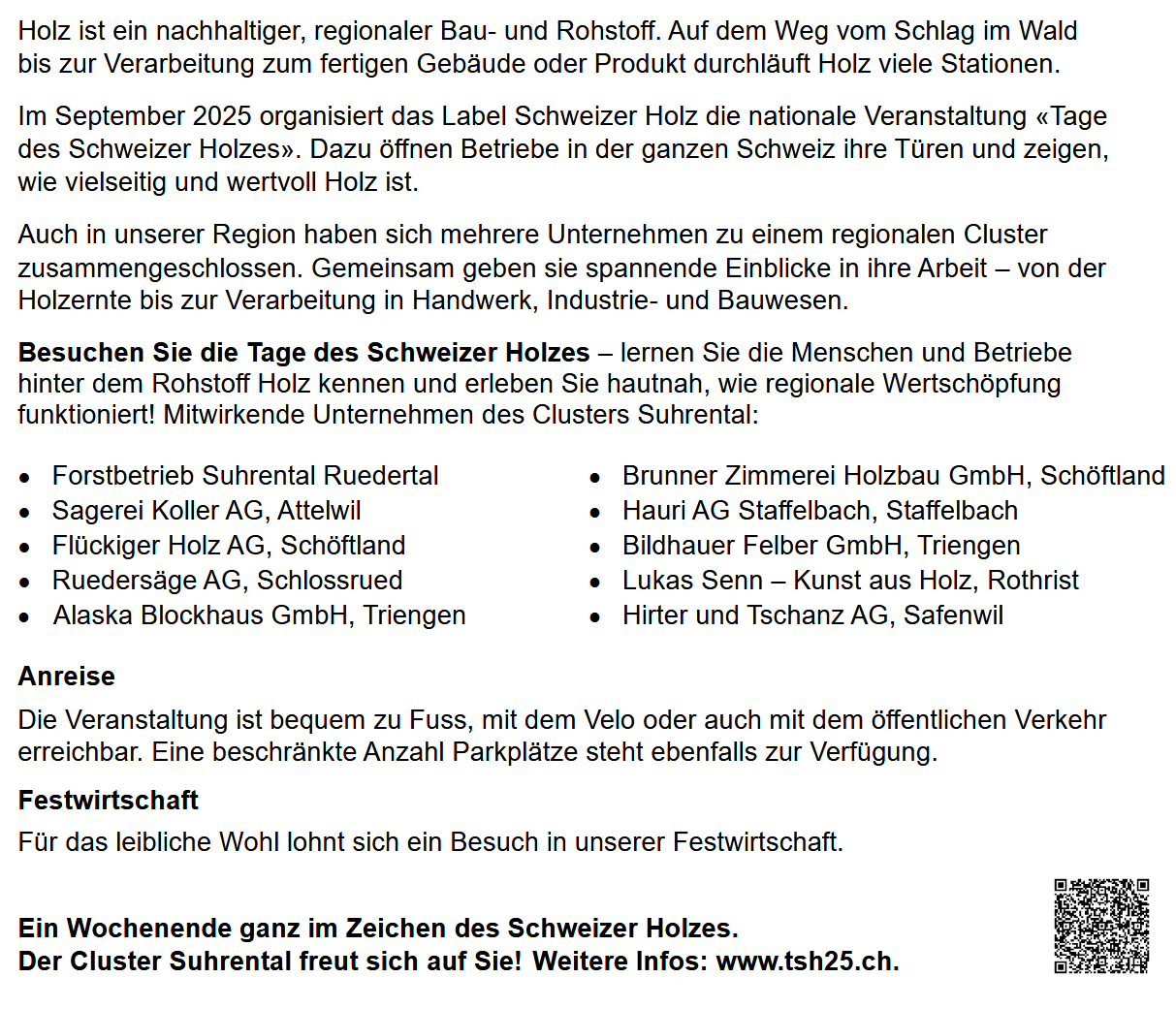 Tage des Schweizer Holzes 2025